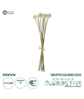 GloboStar® Artificial Garden WHITE DANDELION BOUQET 21358 Τεχνητό Διακοσμητικό Ταραξάκο Μπουκέτο Y54cm